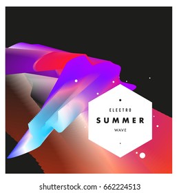 Electronic music festival and electric summer wave poster. Club party Poster design and event. Abstract gradients flux effect and waves music background.