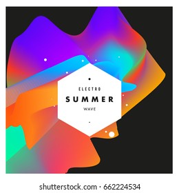 Electronic music festival and electric summer wave poster. Club party Poster design and event. Abstract gradients flux effect and waves music background.