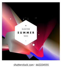 Electronic music festival and electric summer wave poster. Club party Poster design and event. Abstract gradients flux effect and waves music background.