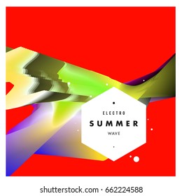 Electronic music festival and electric summer wave poster. Club party Poster design and event. Abstract gradients flux effect and waves music background.