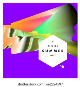 Electronic music festival and electric summer wave poster. Club party Poster design and event. Abstract gradients flux effect and waves music background.