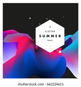 Electronic music festival and electric summer wave poster. Club party Poster design and event. Abstract gradients flux effect and waves music background.