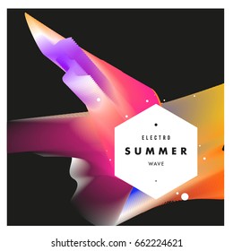 Electronic music festival and electric summer wave poster. Club party Poster design and event. Abstract gradients flux effect and waves music background.