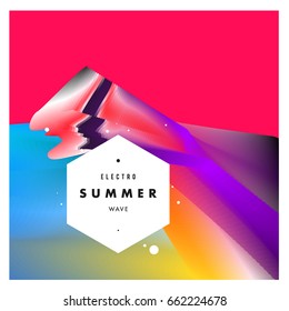 Electronic music festival and electric summer wave poster. Club party Poster design and event. Abstract gradients flux effect and waves music background.