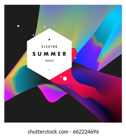 Electronic music festival and electric summer wave poster. Club party Poster design and event. Abstract gradients flux effect and waves music background.