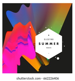 Electronic music festival and electric summer wave poster. Club party Poster design and event. Abstract gradients flux effect and waves music background.