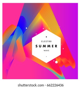 Electronic music festival and electric summer wave poster. Club party Poster design and event. Abstract gradients flux effect and waves music background.