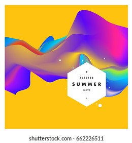 Electronic music festival and electric summer wave poster. Club party Poster design and event. Abstract gradients flux effect and waves music background.