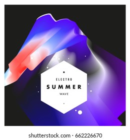 Electronic music festival and electric summer wave poster. Club party Poster design and event. Abstract gradients flux effect and waves music background.