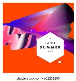Electronic music festival and electric summer wave poster. Club party Poster design and event. Abstract gradients flux effect and waves music background.
