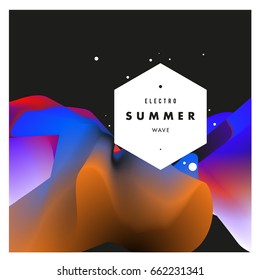 Electronic music festival and electric summer wave poster. Club party Poster design and event. Abstract gradients flux effect and waves music background.