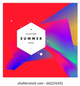Electronic music festival and electric summer wave poster. Club party Poster design and event. Abstract gradients flux effect and waves music background.