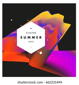 Electronic music festival and electric summer wave poster. Club party Poster design and event. Abstract gradients flux effect and waves music background.