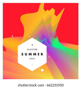 Electronic music festival and electric summer wave poster. Club party Poster design and event. Abstract gradients flux effect and waves music background.