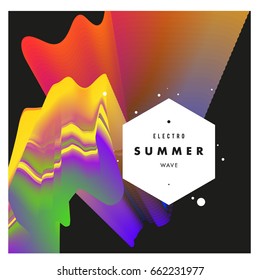 Electronic music festival and electric summer wave poster. Club party Poster design and event. Abstract gradients flux effect and waves music background.