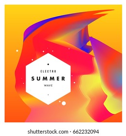 Electronic music festival and electric summer wave poster. Club party Poster design and event. Abstract gradients flux effect and waves music background.