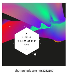 Electronic music festival and electric summer wave poster. Club party Poster design and event. Abstract gradients flux effect and waves music background.