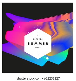 Electronic music festival and electric summer wave poster. Club party Poster design and event. Abstract gradients flux effect and waves music background.