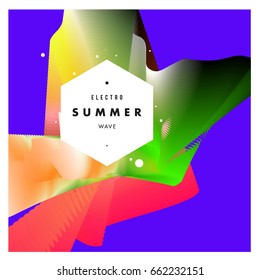 Electronic music festival and electric summer wave poster. Club party Poster design and event. Abstract gradients flux effect and waves music background.