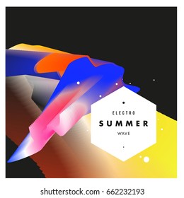 Electronic music festival and electric summer wave poster. Club party Poster design and event. Abstract gradients flux effect and waves music background.