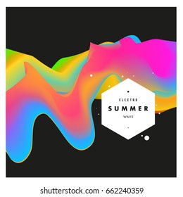 Electronic music festival and electric summer wave poster. Club party Poster design and event. Abstract gradients flux effect and waves music background.