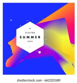 Electronic music festival and electric summer wave poster. Club party Poster design and event. Abstract gradients flux effect and waves music background.