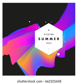 Electronic music festival and electric summer wave poster. Club party Poster design and event. Abstract gradients flux effect and waves music background.
