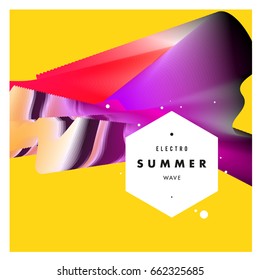 Electronic music festival and electric summer wave poster. Club party Poster design and event. Abstract gradients flux effect and waves music background.