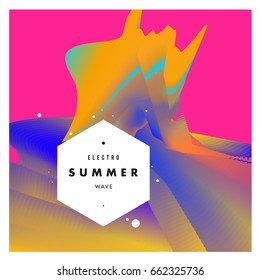 Electronic music festival and electric summer wave poster. Club party Poster design and event. Abstract gradients flux effect and waves music background.