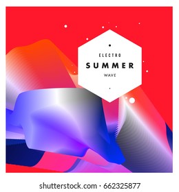Electronic music festival and electric summer wave poster. Club party Poster design and event. Abstract gradients flux effect and waves music background.