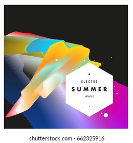 Electronic music festival and electric summer wave poster. Club party Poster design and event. Abstract gradients flux effect and waves music background.