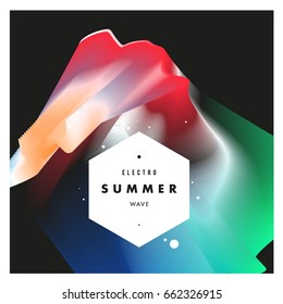 Electronic music festival and electric summer wave poster. Club party Poster design and event. Abstract gradients flux effect and waves music background.