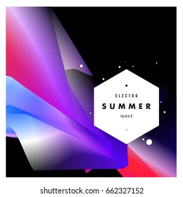 Electronic music festival and electric summer wave poster. Club party Poster design and event. Abstract gradients flux effect and waves music background.