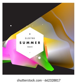 Electronic music festival and electric summer wave poster. Club party Poster design and event. Abstract gradients flux effect and waves music background.