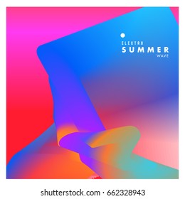 Electronic music festival and electric summer wave poster. Club party Poster design and event. Abstract gradients flux effect and waves music background.