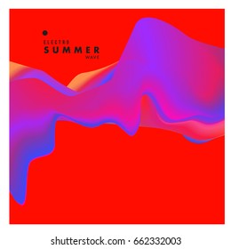 Electronic music festival and electric summer wave poster. Club party Poster design and event. Abstract gradients flux effect and waves music background.