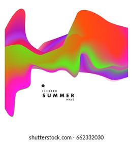 Electronic music festival and electric summer wave poster. Club party Poster design and event. Abstract gradients flux effect and waves music background.