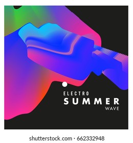 Electronic music festival and electric summer wave poster. Club party Poster design and event. Abstract gradients flux effect and waves music background.