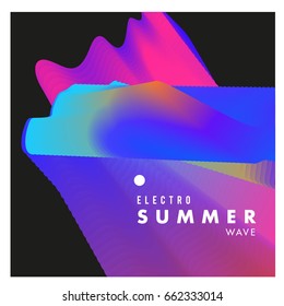 Electronic music festival and electric summer wave poster. Club party Poster design and event. Abstract gradients flux effect and waves music background.