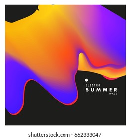 Electronic music festival and electric summer wave poster. Club party Poster design and event. Abstract gradients flux effect and waves music background.