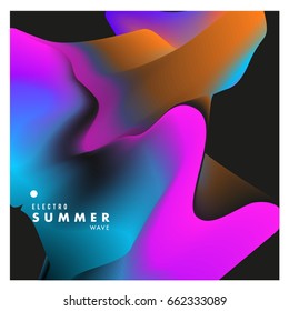 Electronic music festival and electric summer wave poster. Club party Poster design and event. Abstract gradients flux effect and waves music background.