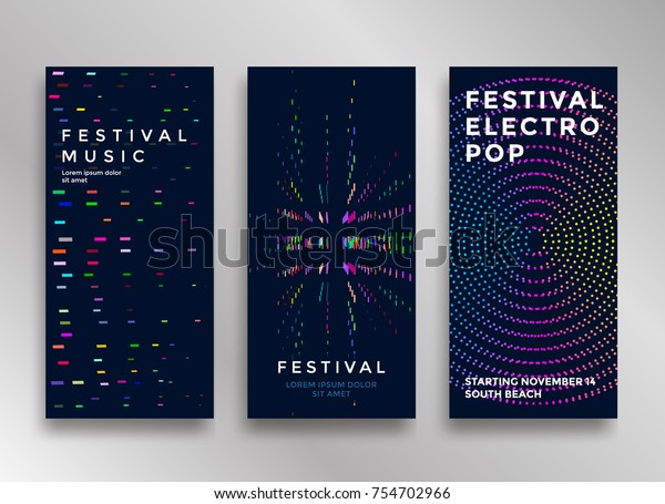 Electronic music festival minimal poster\
design. Modern colorful dotted lines background for flyer, cover.\
Vector illustration