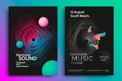Electronic Music Festival Poster With Abstract Gradient Lines. Vector Template Design For Flyer, Presentation, Brochure.