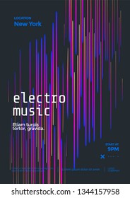 Electronic music festival poster with abstract gradient lines. Cover design Electro sound fest. Vector template design for flyer