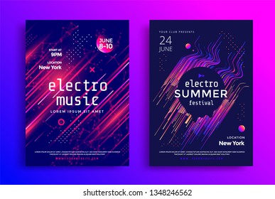 Electronic Music Festival Poster With Abstract Gradient Lines. Cover Design Electro Sound Fest. Vector Template Design For Flyer