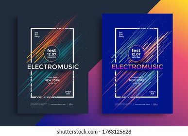 Electronic music festival poster with abstract gradient lines. Cover design Electro sound fest. Vector template design for party flyer.