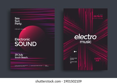Electronic music festival poster with abstract gradient lines. Cover design Electro sound fest. Vector template design for flyer