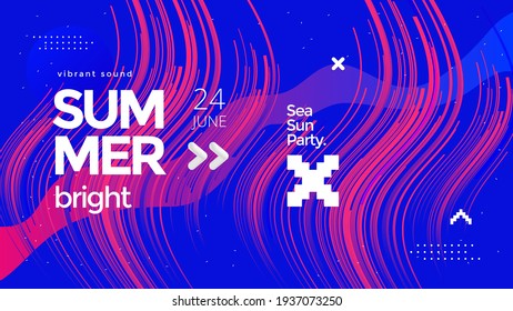 Electronic Music festival poster with abstract gradient line and decoration elements. Modern club party flyer. Sound cover design with neon colors.