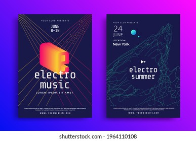 Electronic music festival poster with abstract gradient lines. Cover design Electro sound fest. Vector template design for flyer