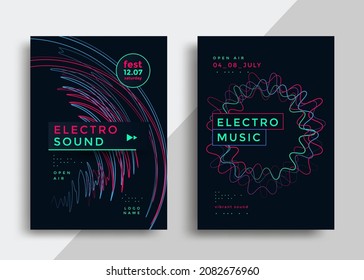 Electronic Music Festival Poster With Abstract Wave Lines And Decoration Elements. Modern Club Party Flyer. Sound Cover Design With Neon Colors.